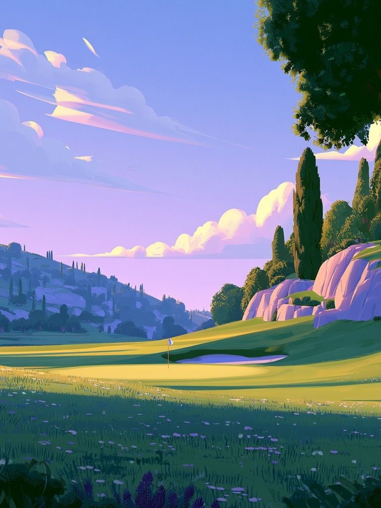 Sunlit Golf Course Landscape Print. poster — nature art