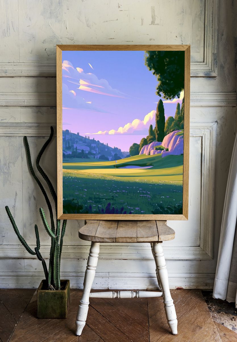 Sunlit Golf Course Landscape Print. — room view 1