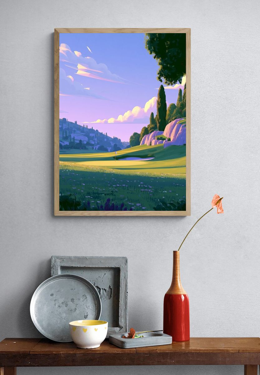 Sunlit Golf Course Landscape Print. — room view 3