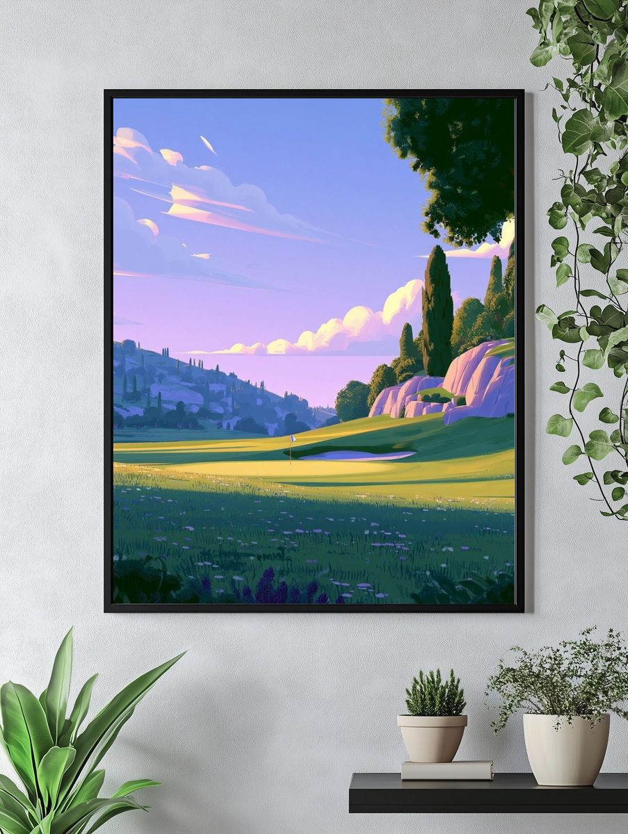 Sunlit Golf Course Landscape Print. — room view 4