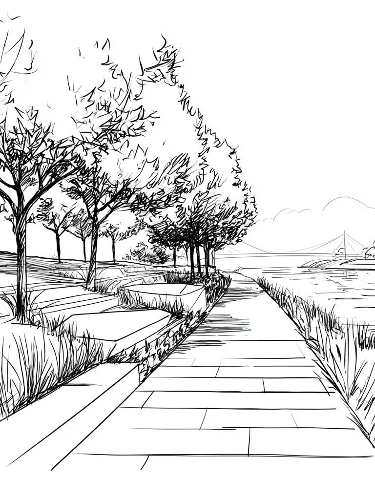 Riverside Path Sketch Poster. poster — nature art