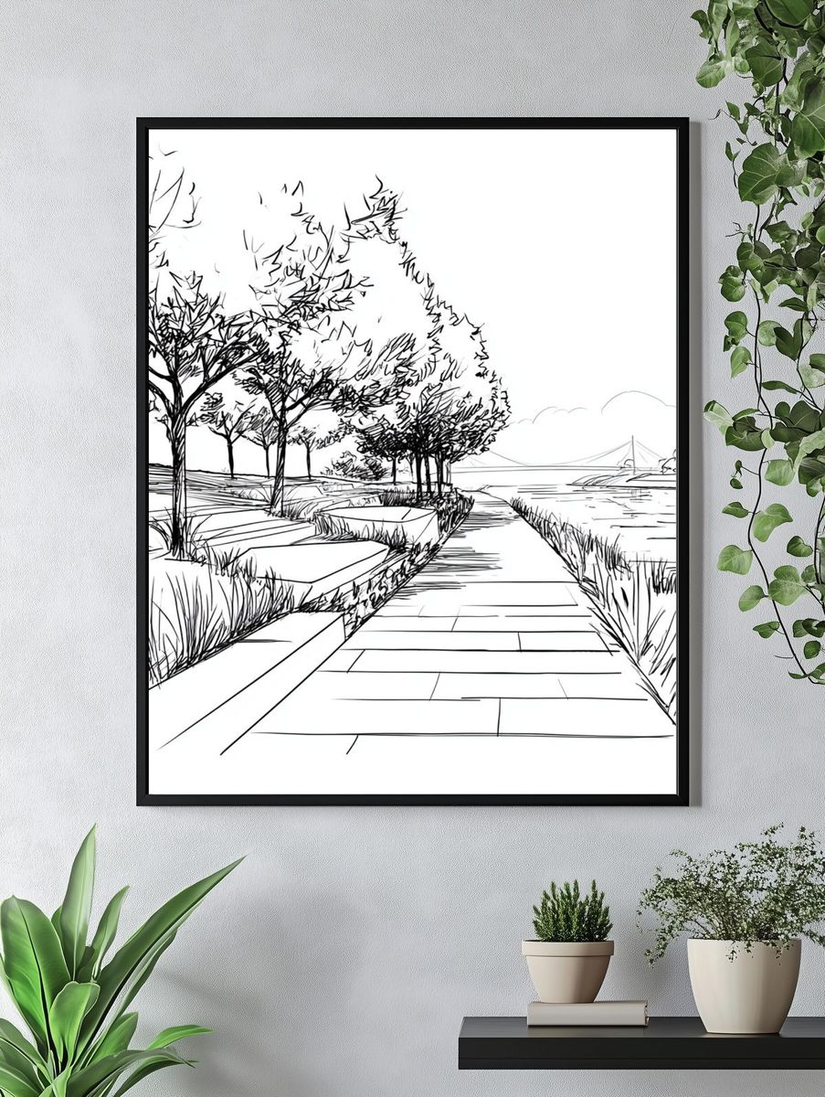 Riverside Path Sketch Poster. — room view 4