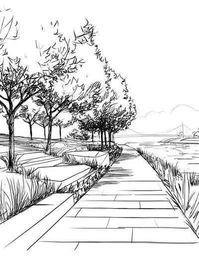 Riverside Path Sketch Poster. poster