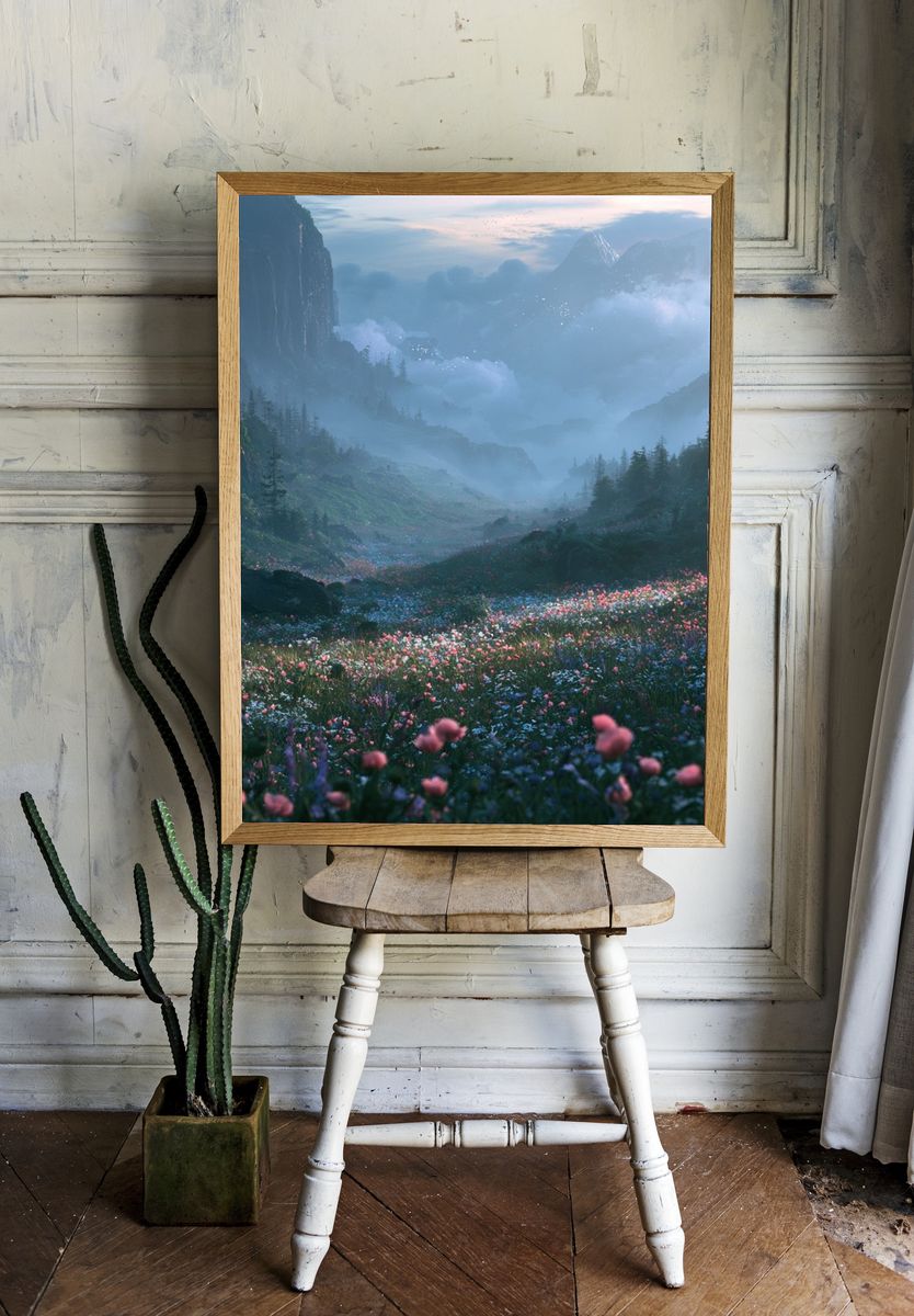 Misty Flower Valley Nature Poster. — room view 1
