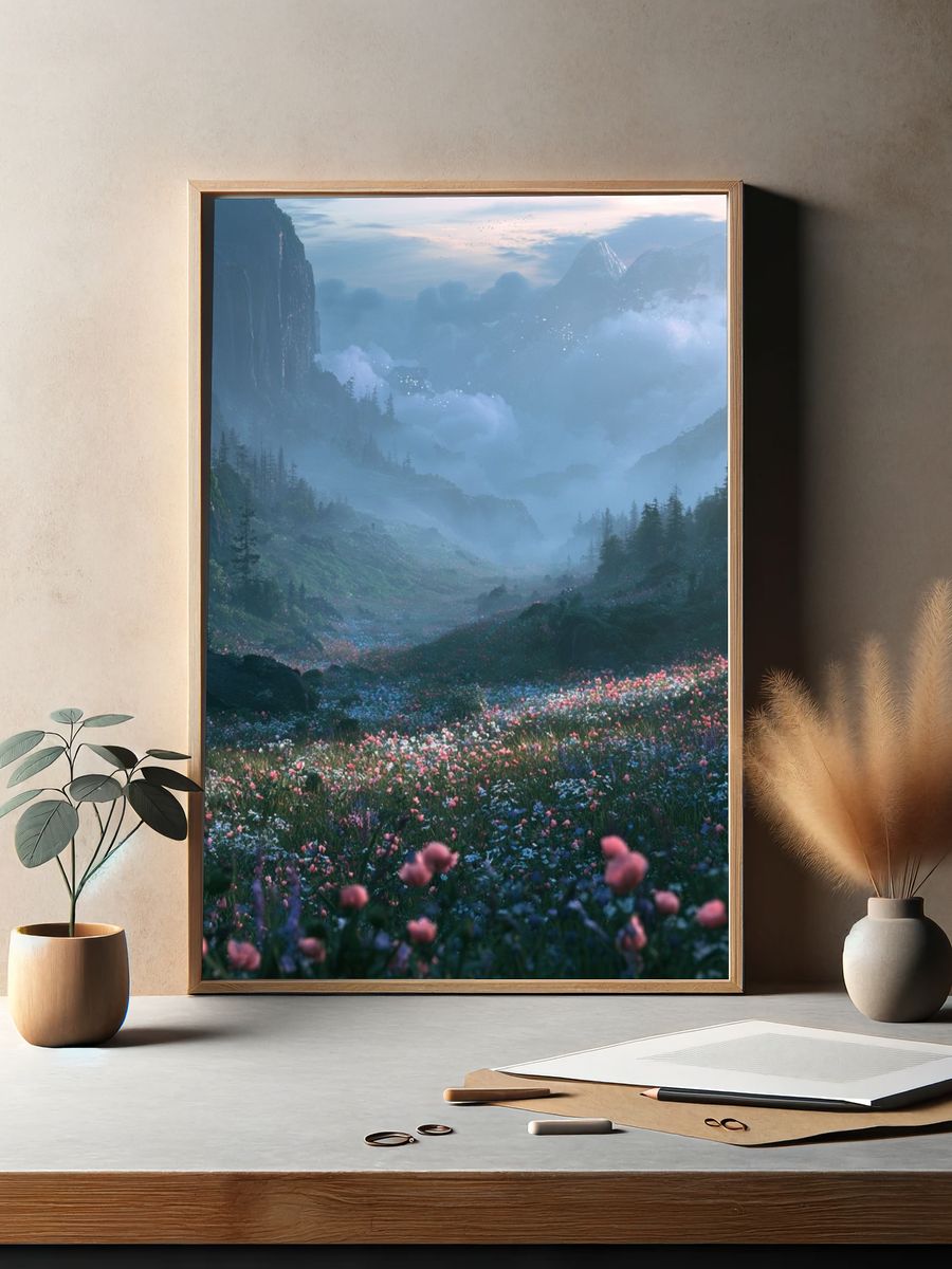 Misty Flower Valley Nature Poster. — room view 2