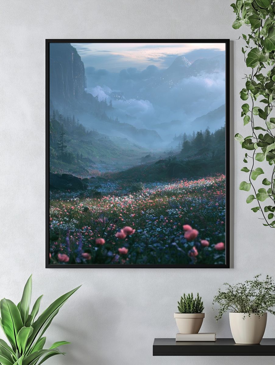 Misty Flower Valley Nature Poster. — room view 4