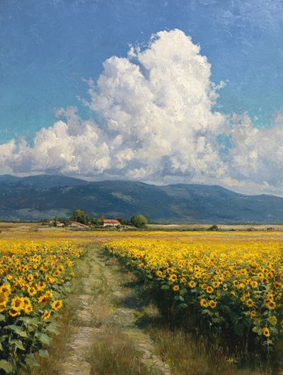 Sunflower Field Landscape Print.