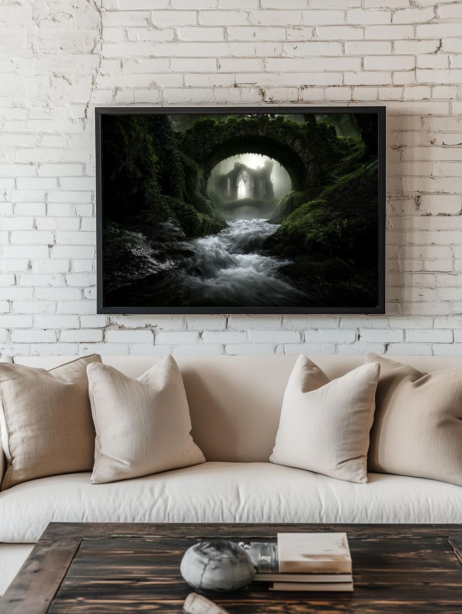 Mossy Gothic Ruins Landscape Poster. — room view 1