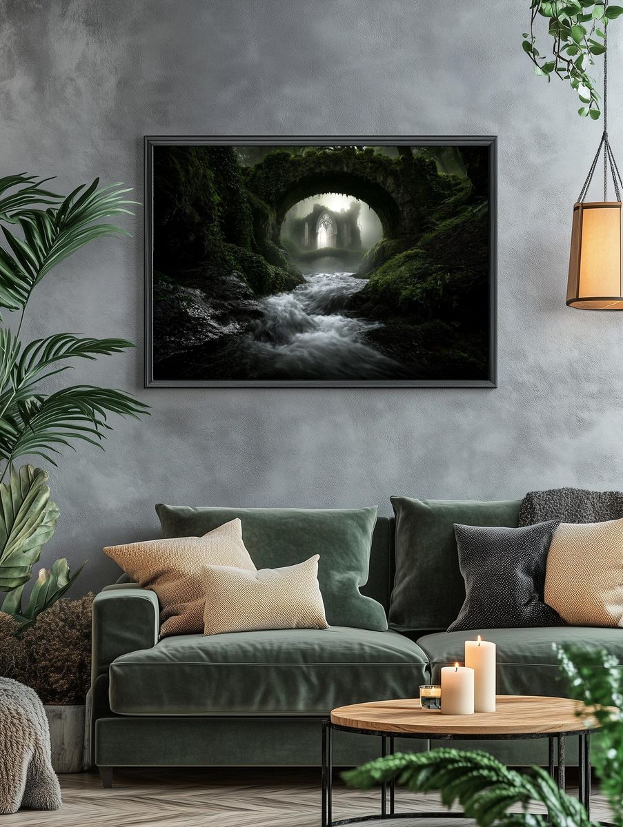 Mossy Gothic Ruins Landscape Poster. — room view 4