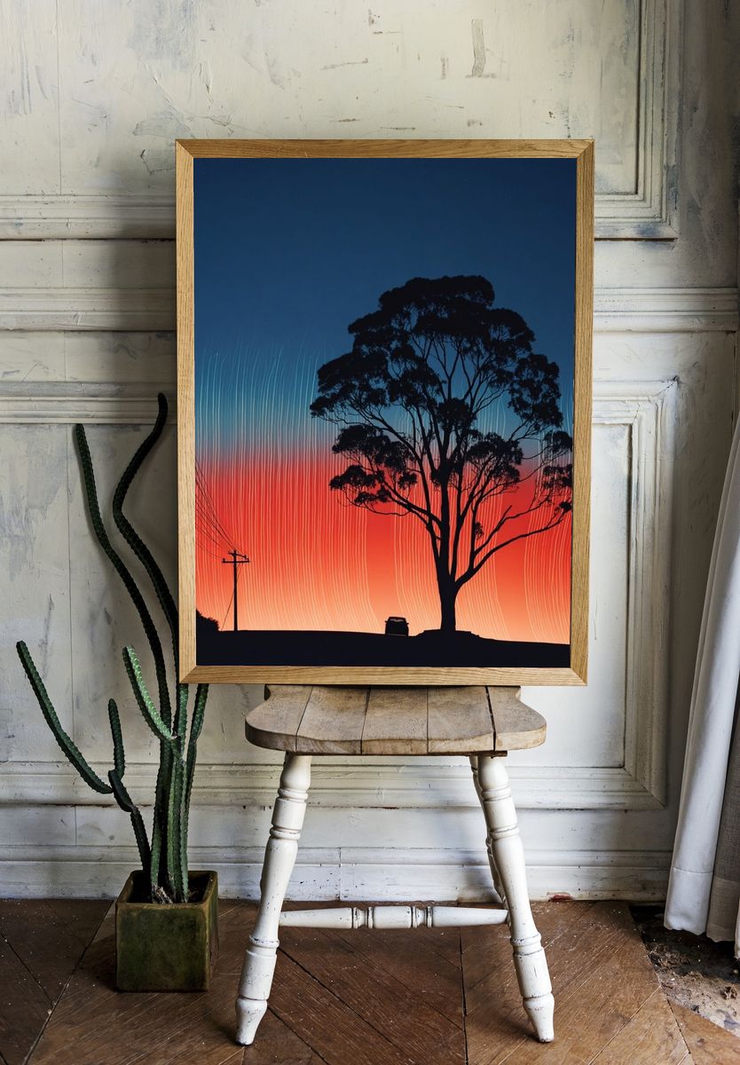 Silhouette Tree Sunset Print. — room view 1