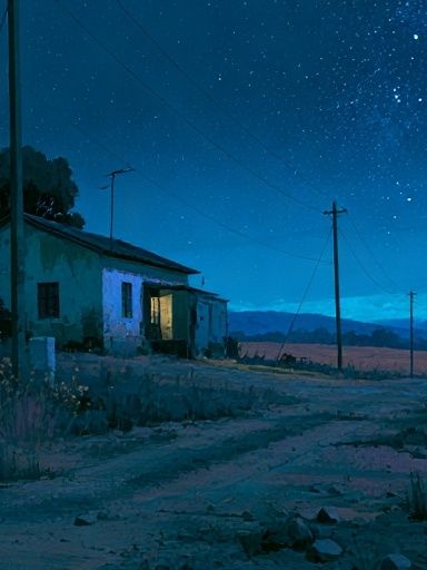 Starry Rural Night Landscape Print. poster detail