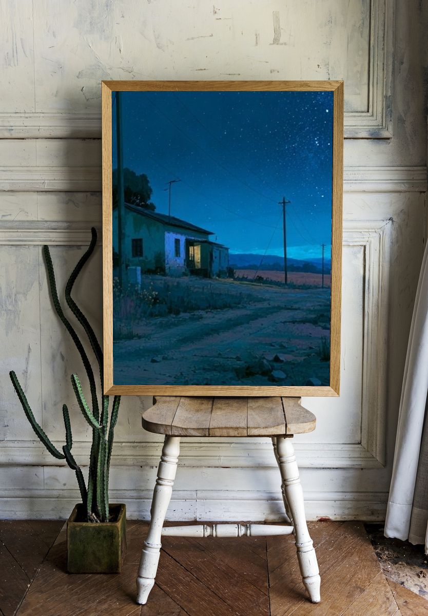 Starry Rural Night Landscape Print. — room view 1