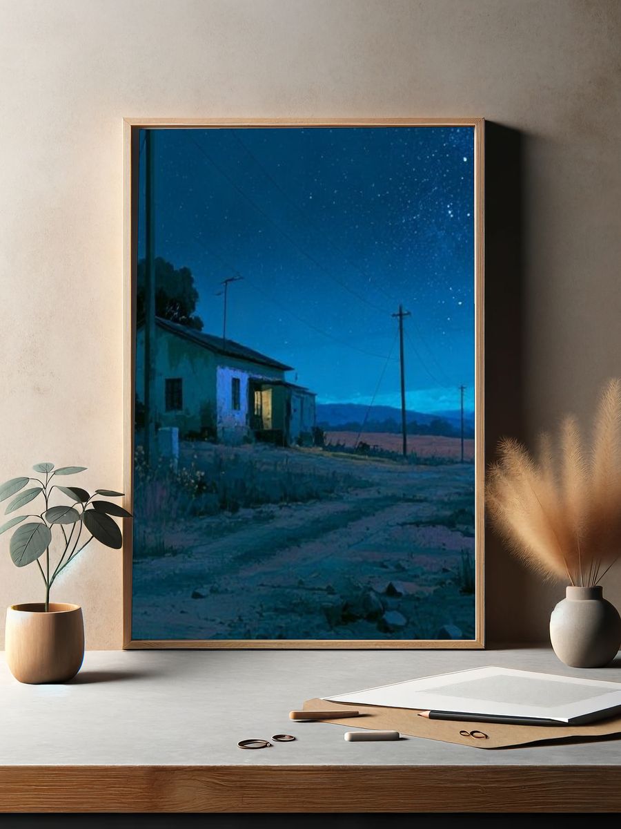 Starry Rural Night Landscape Print. — room view 2