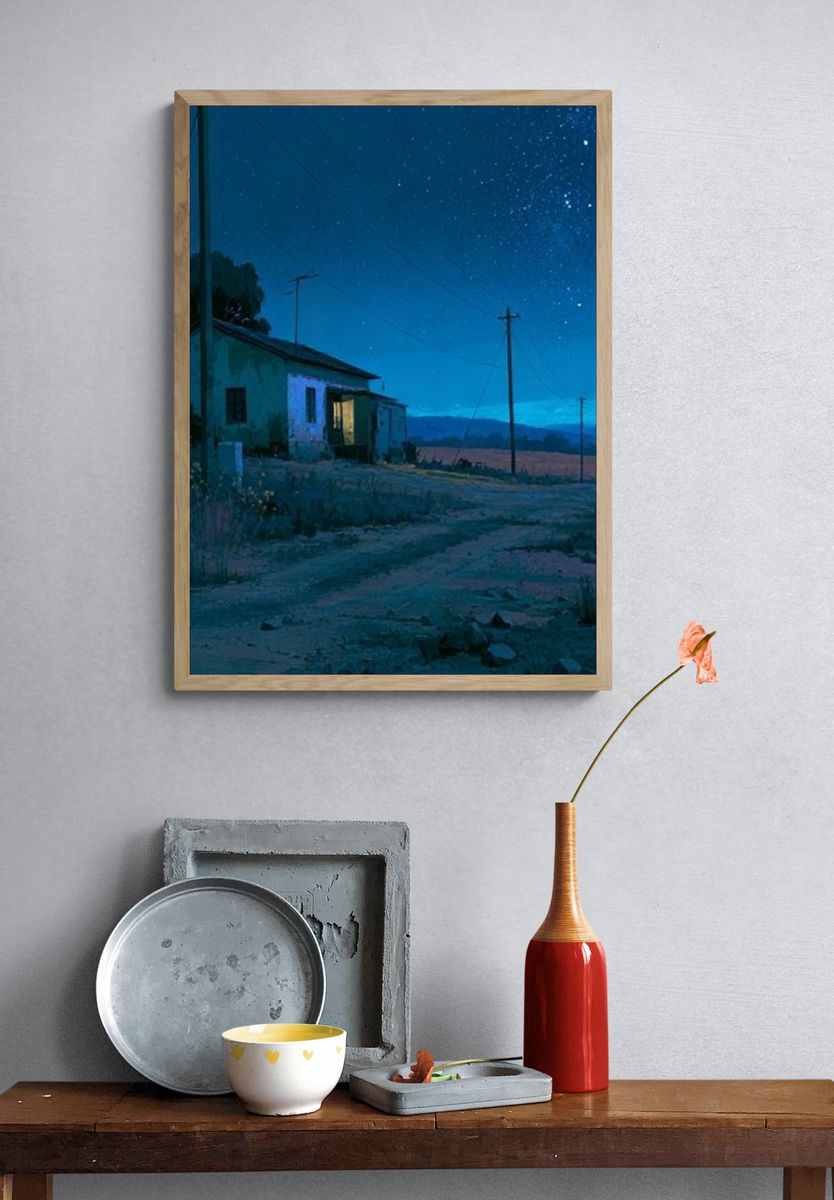 Starry Rural Night Landscape Print. — room view 3