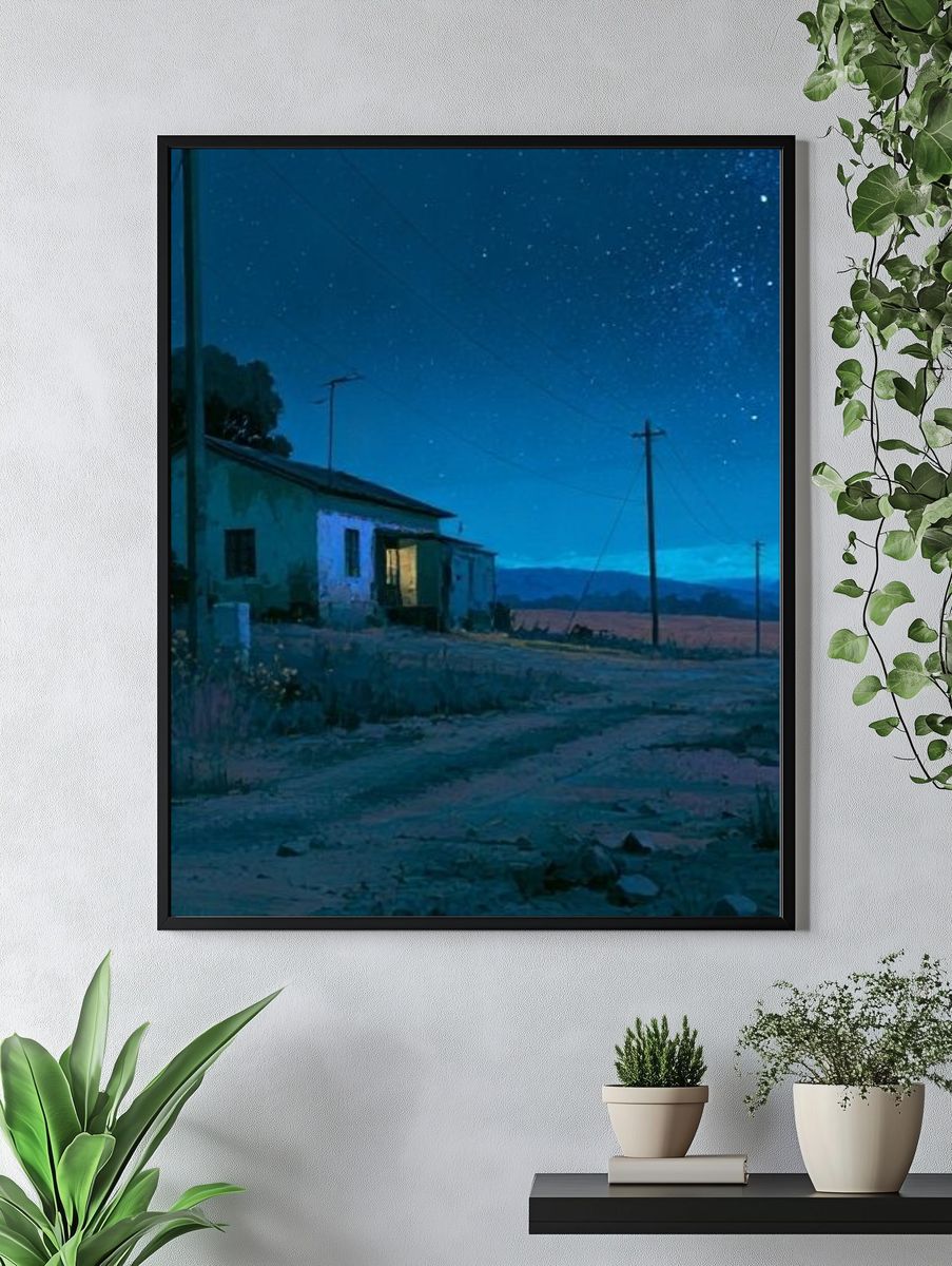Starry Rural Night Landscape Print. — room view 4
