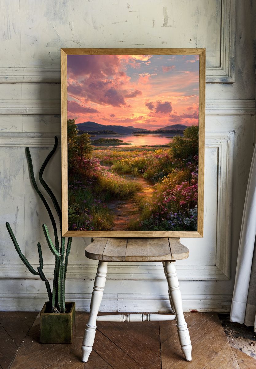Sunset Wildflower Lake Poster. — room view 1