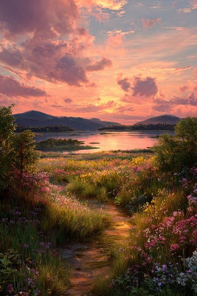 Sunset Wildflower Lake Poster.