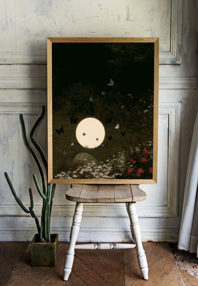 Moonlit Butterfly Garden Print. — room view 1