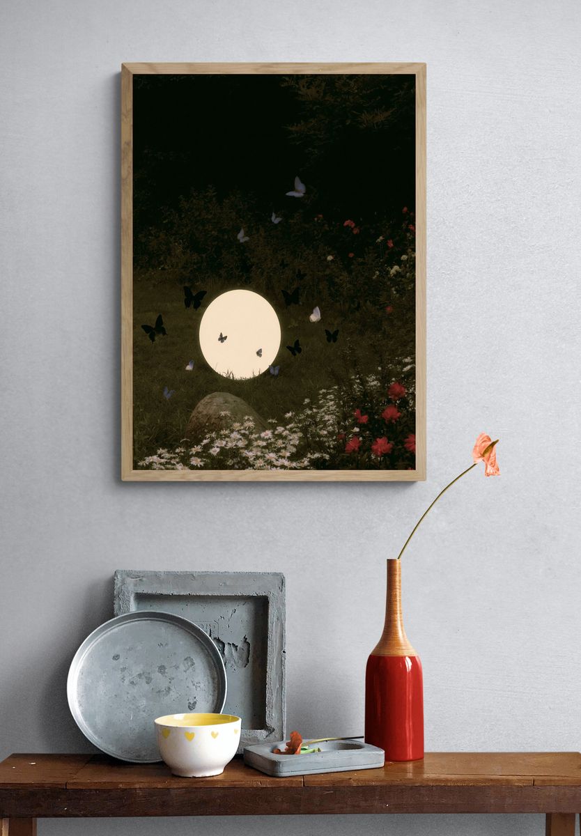 Moonlit Butterfly Garden Print. — room view 3