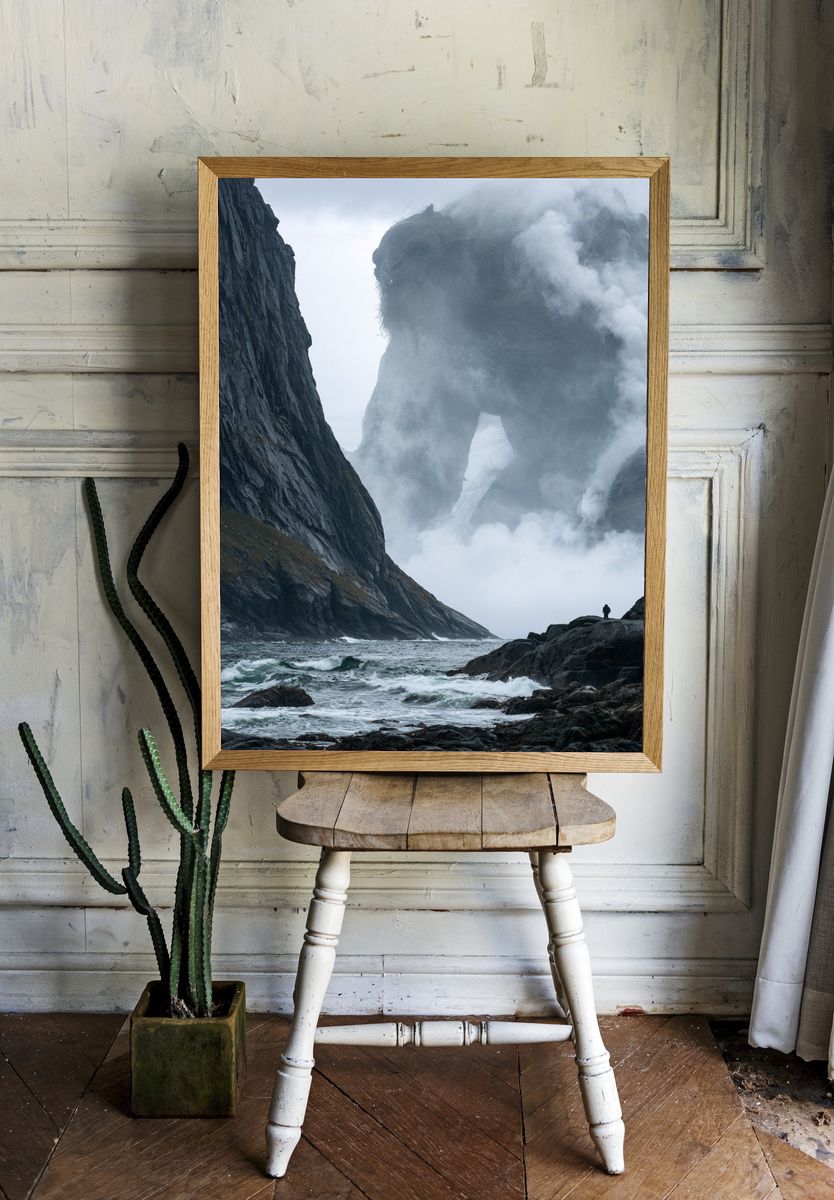 Misty Coastal Cliffs Photography Poster. — room view 1