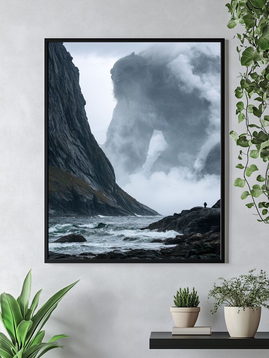 Misty Coastal Cliffs Photography Poster. — room view 4