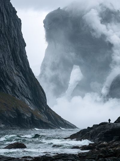 Misty Coastal Cliffs Photography Poster. poster