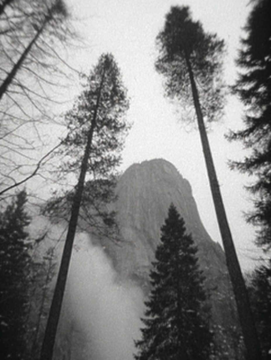 Misty Pine Forest Black-White Poster. poster detail