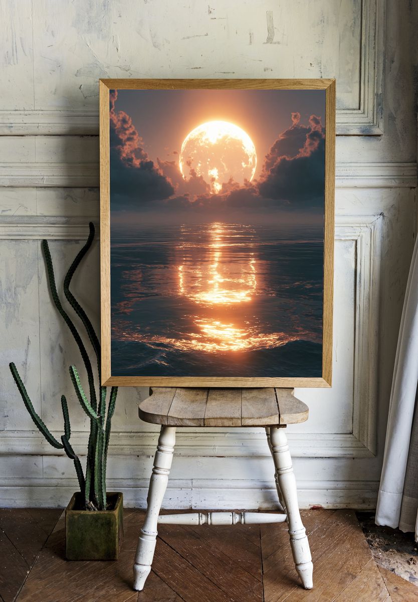 Moonlit Ocean Sunset Print. — room view 1