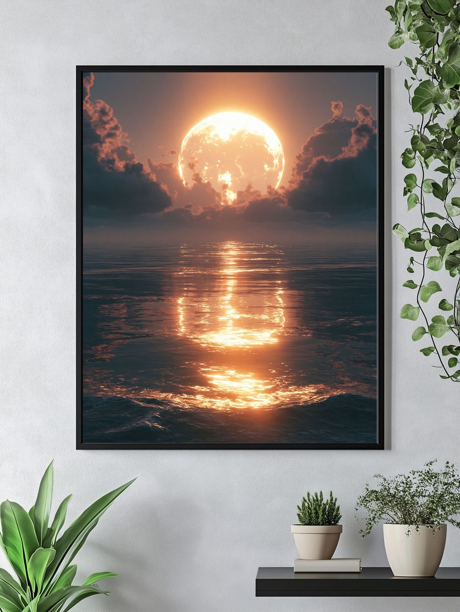 Moonlit Ocean Sunset Print. — room view 4