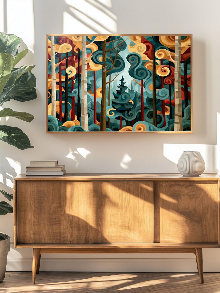 Whimsical Forest Swirls Poster. — room view 3