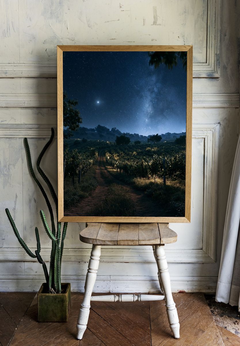 Starry Vineyard Nightscape Poster. — room view 1