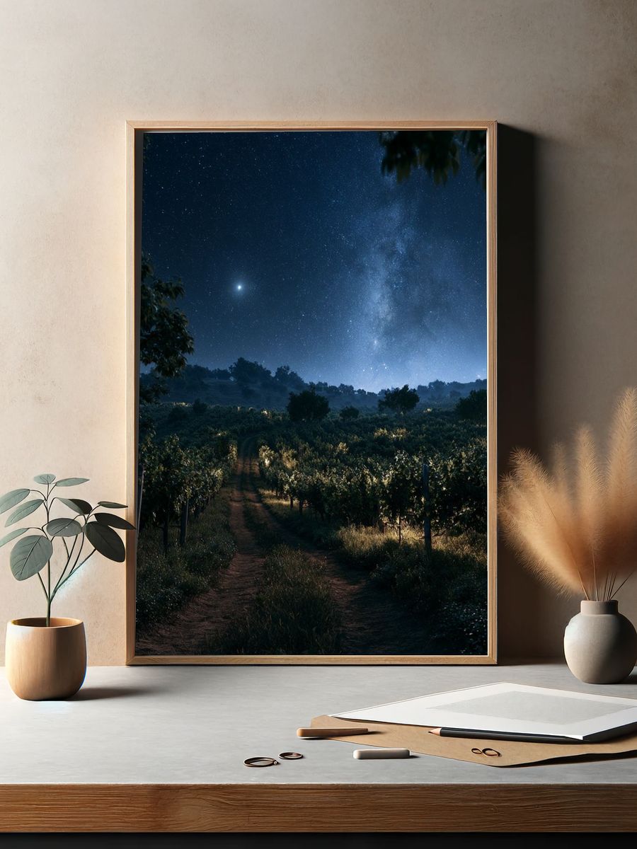 Starry Vineyard Nightscape Poster. — room view 2
