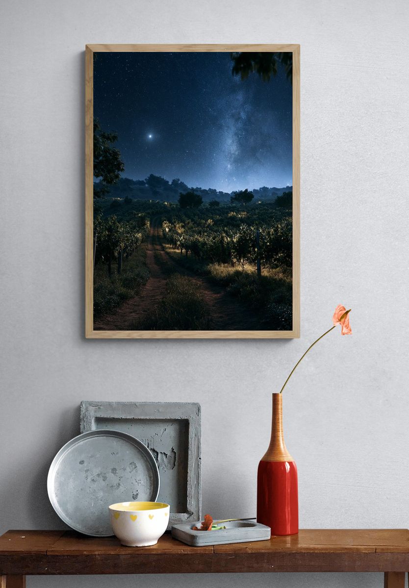 Starry Vineyard Nightscape Poster. — room view 3