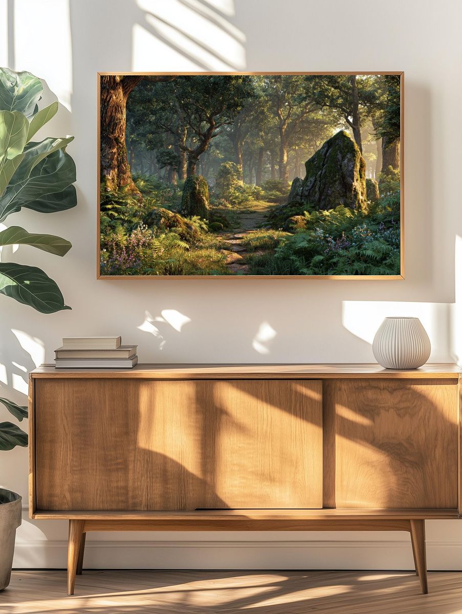 Sunlit Forest Path Poster. — room view 3