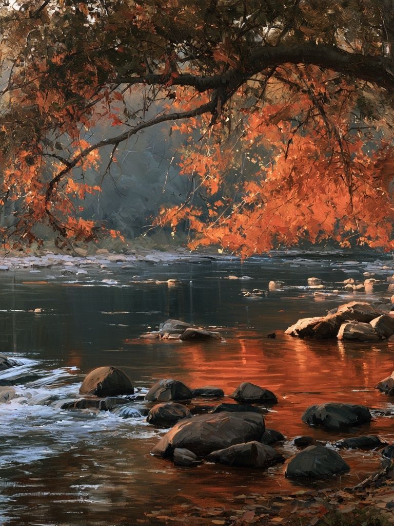 Autumn River Glow Nature Print. poster — nature art