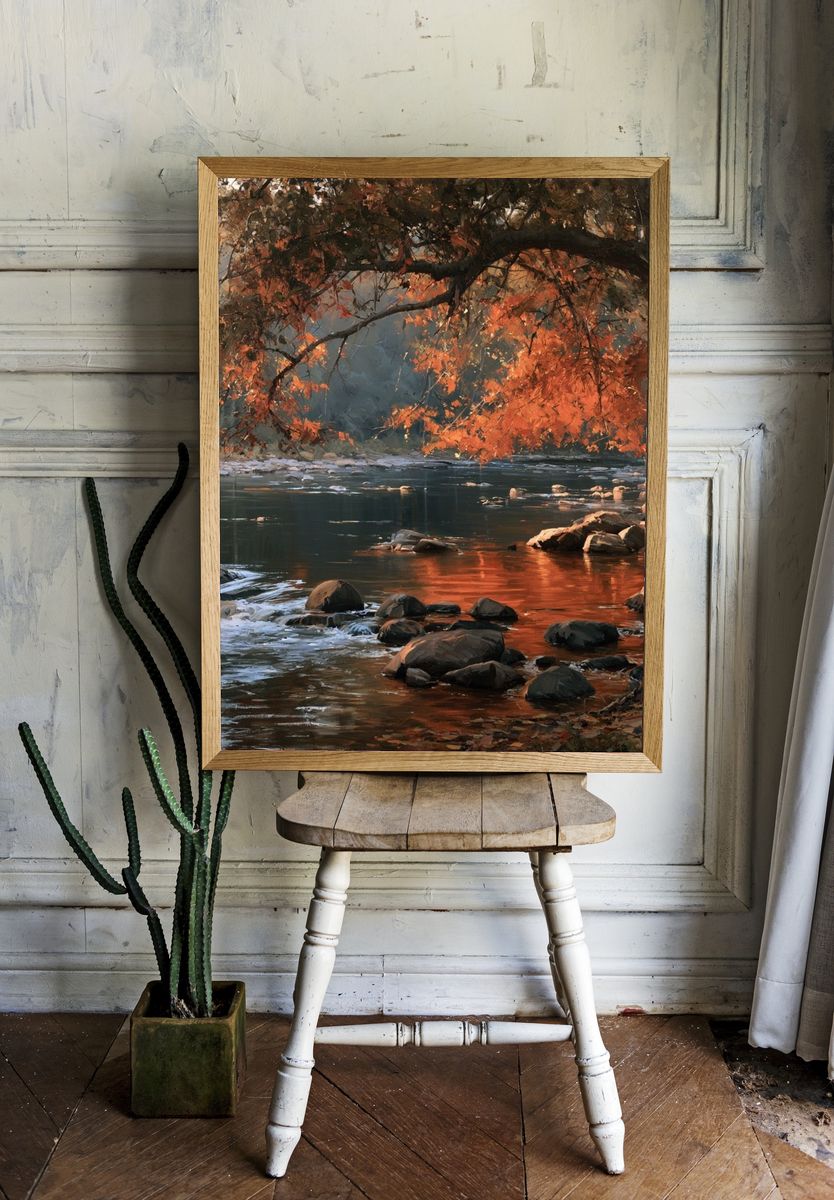 Autumn River Glow Nature Print. — room view 1