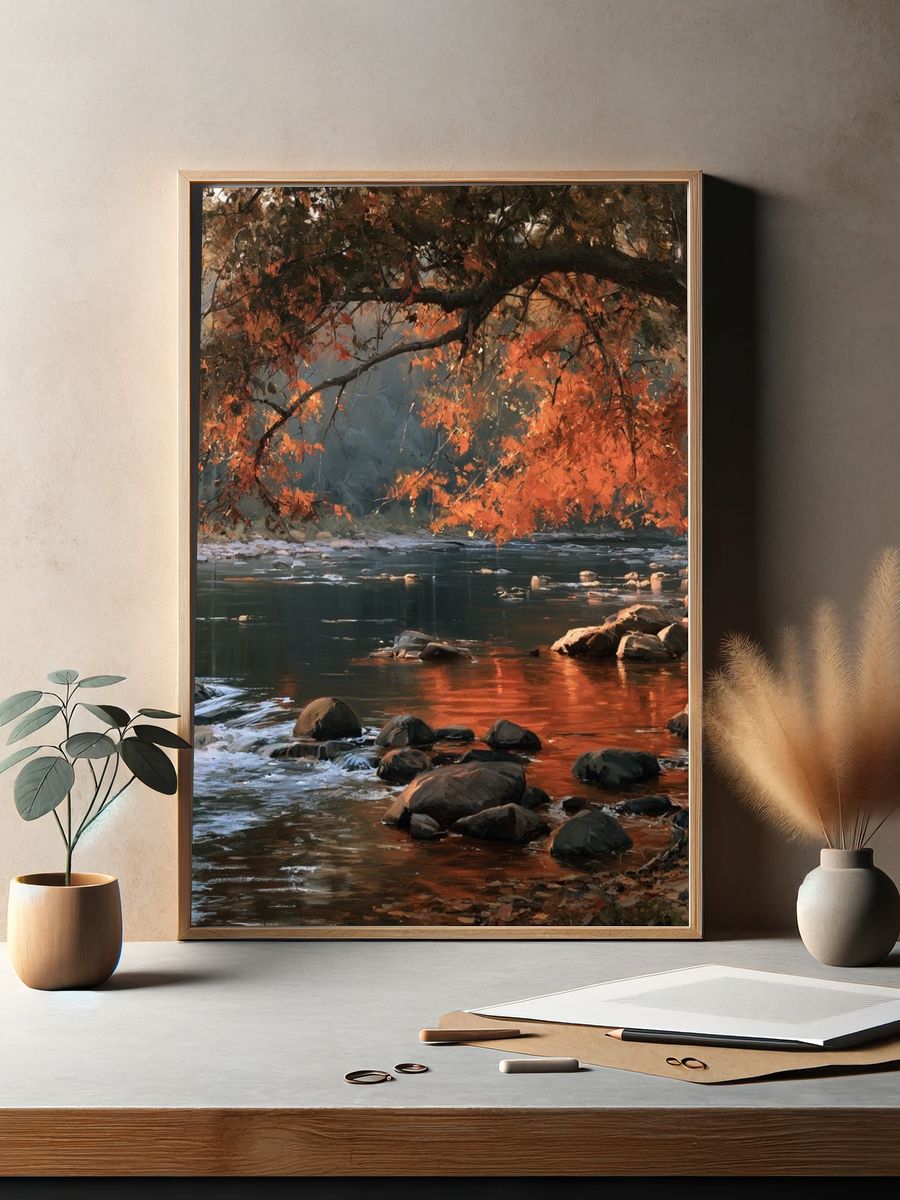 Autumn River Glow Nature Print. — room view 2
