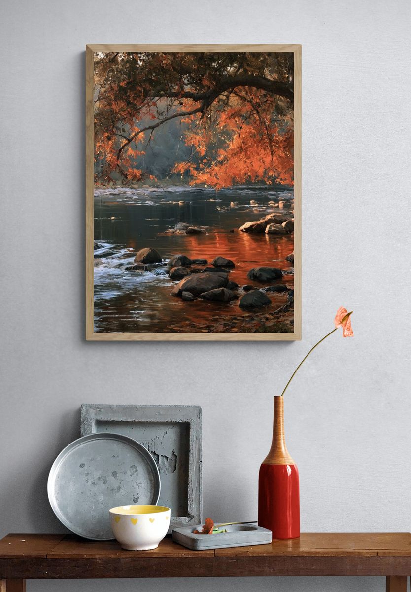 Autumn River Glow Nature Print. — room view 3
