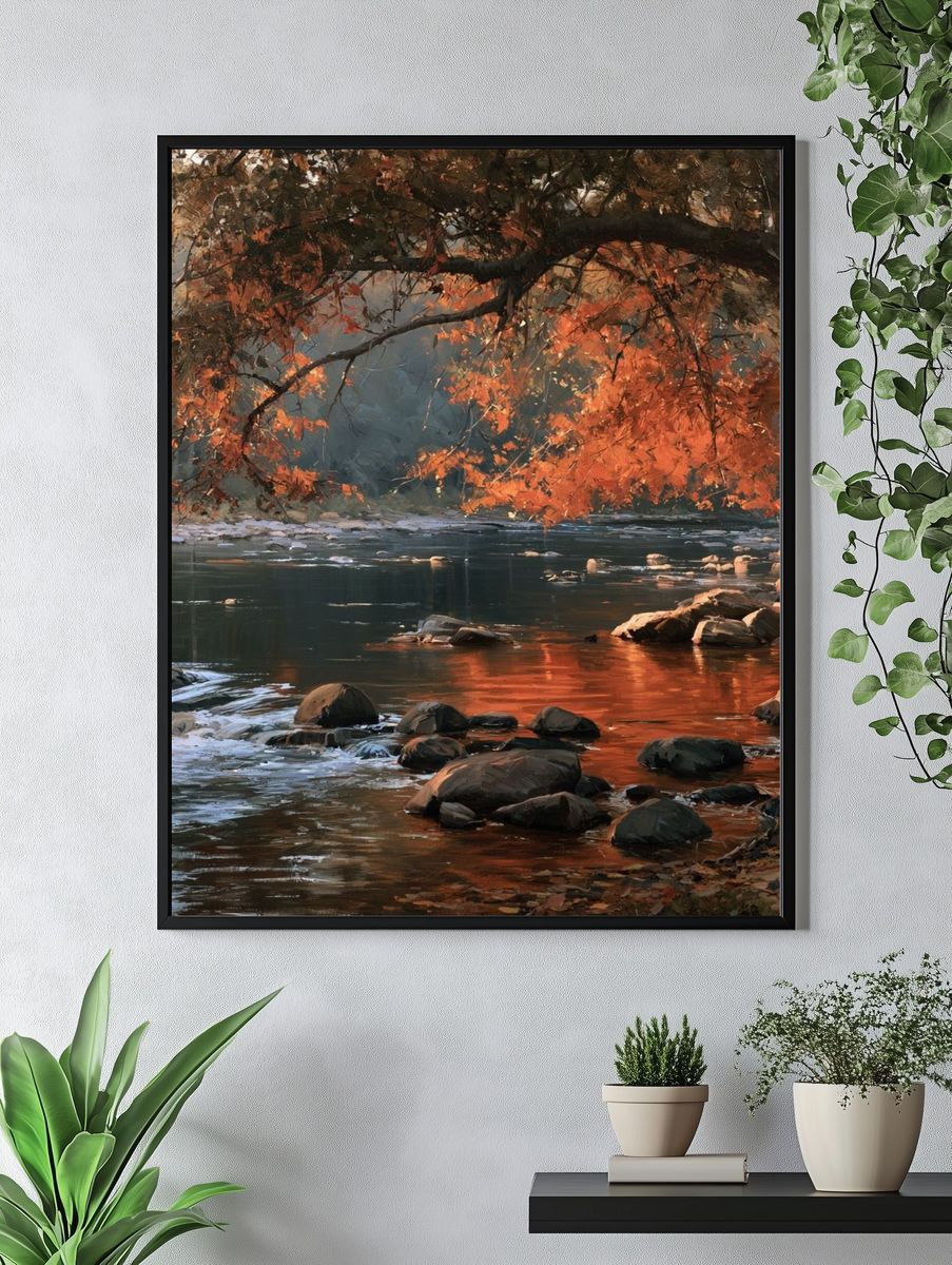 Autumn River Glow Nature Print. — room view 4