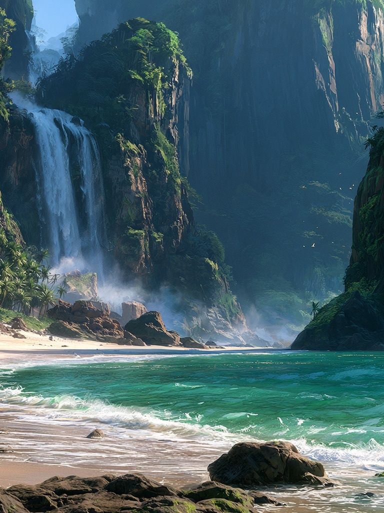 Tropical Waterfall Cove Print. poster detail