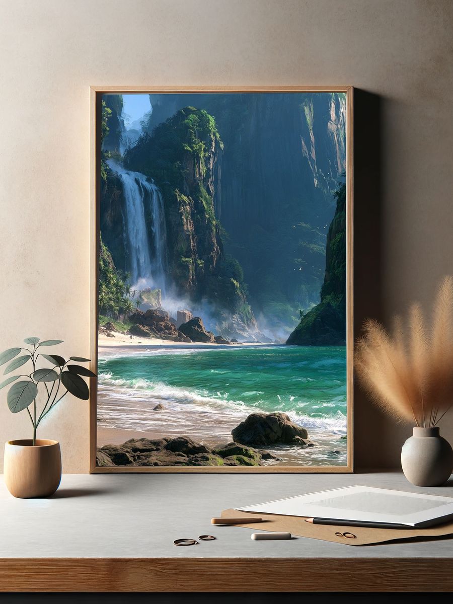Tropical Waterfall Cove Print. — room view 2