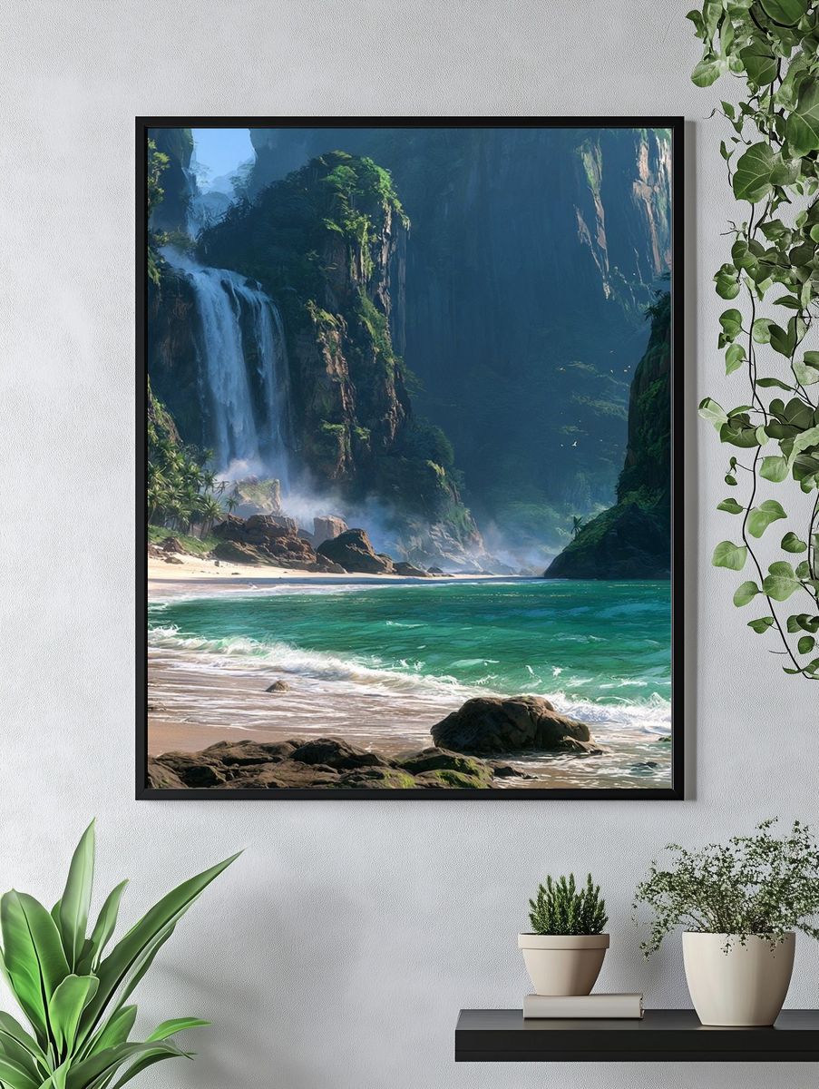 Tropical Waterfall Cove Print. — room view 4