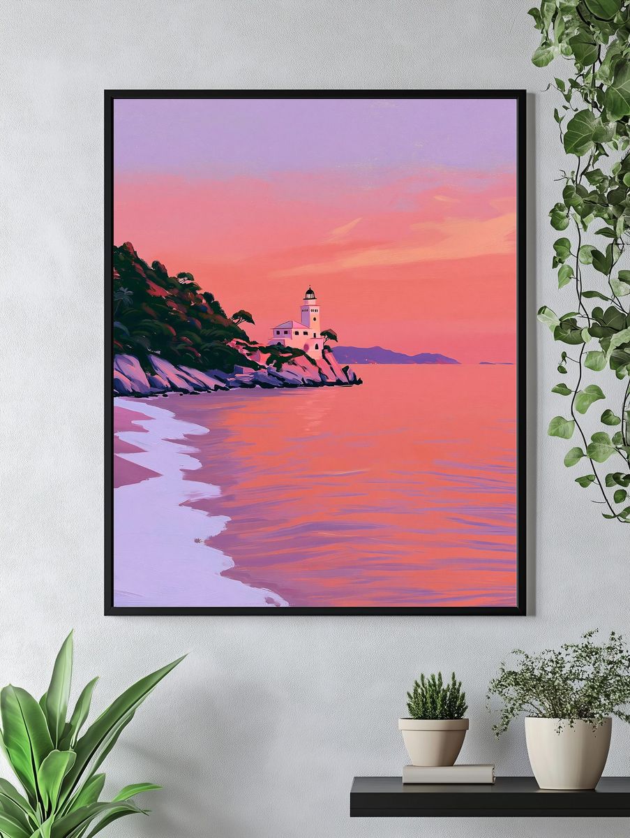 Sunset Lighthouse Coastal Print. — room view 4