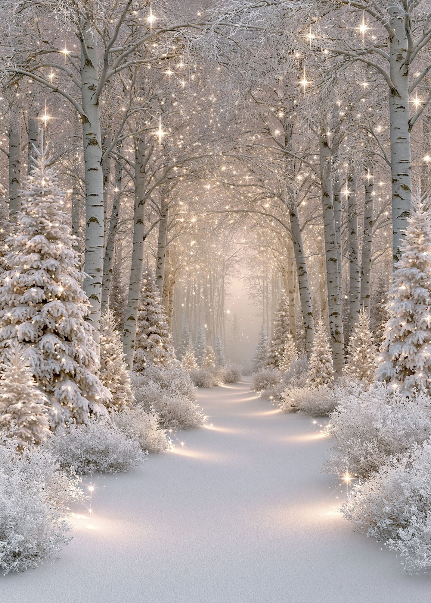 Snowy Birch Forest Glow Poster. poster detail