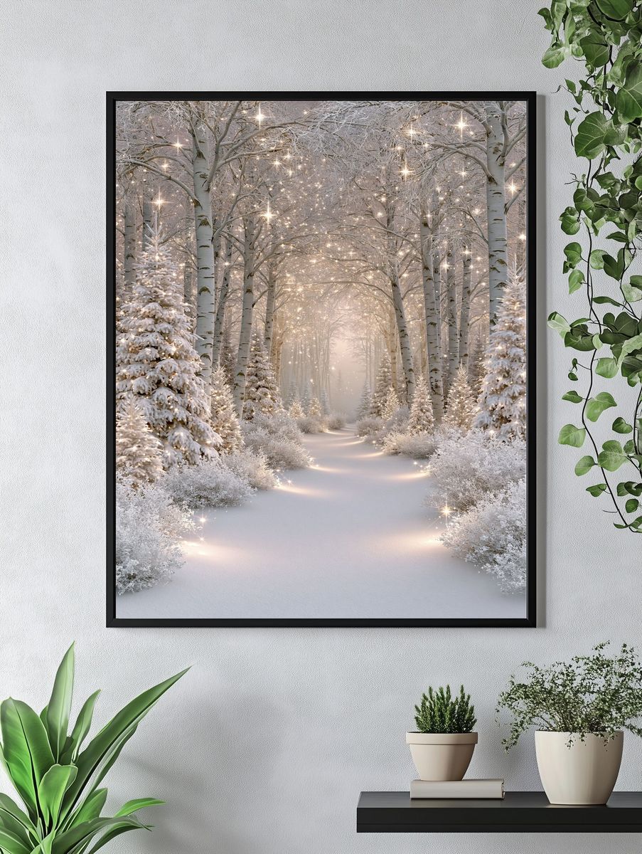 Snowy Birch Forest Glow Poster. — room view 4