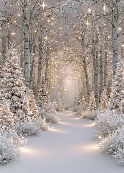 Snowy Birch Forest Glow Poster. poster