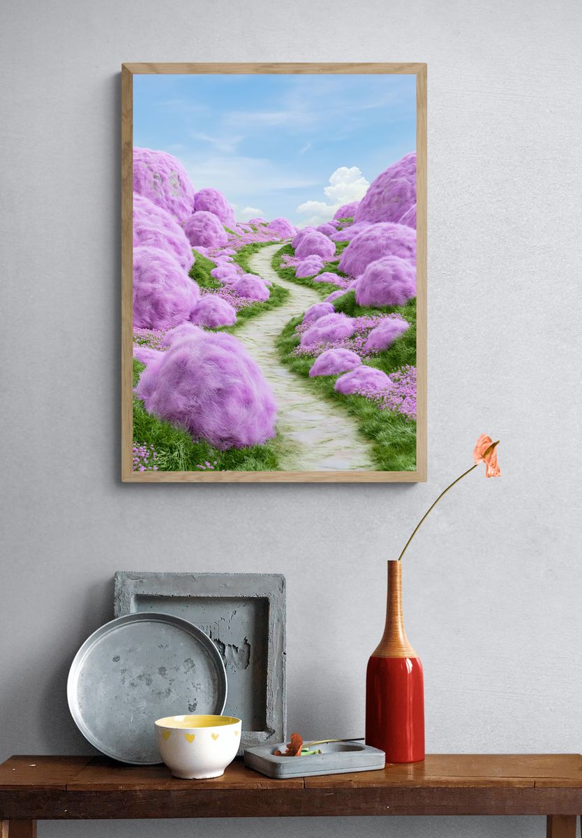 Dreamy Lavender Path Illustration Print. — room view 3