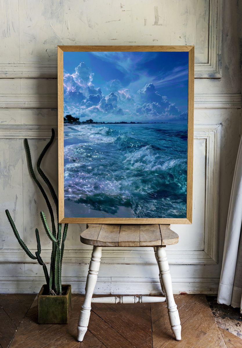 Moonlit Ocean Shore Poster. — room view 1