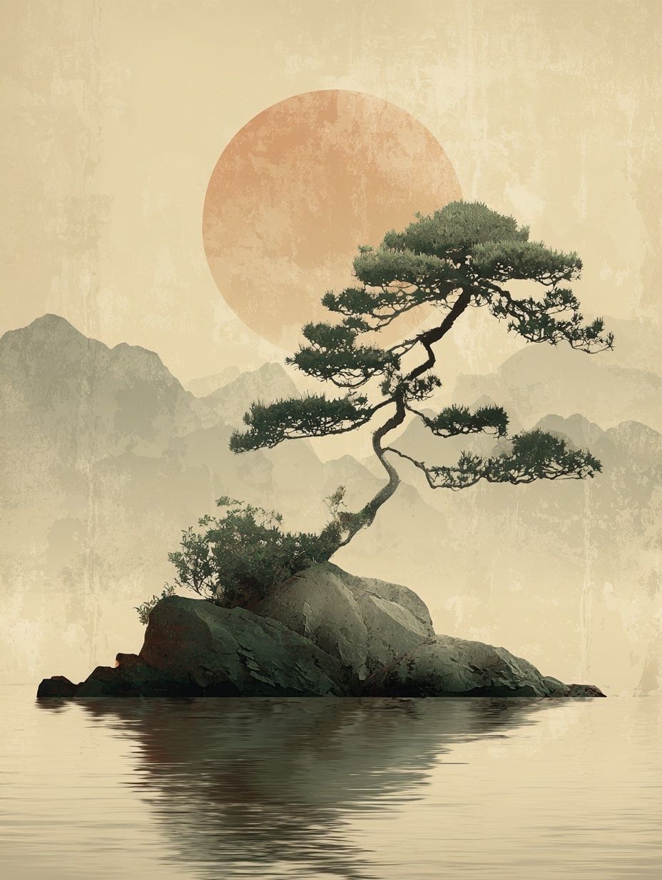 Zen Pine Island — Japanese Print. poster — nature art