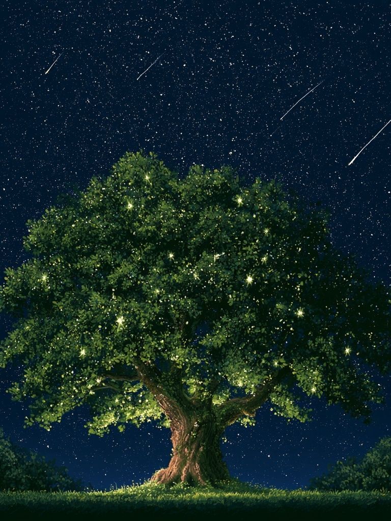 Starlit Tree Nightscape Print. poster — nature art